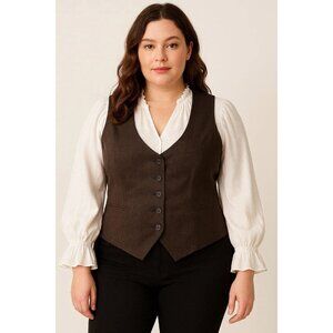 Smart Set Womens Sz L Tailored Suit Vest Waistcoat Brown Lined Button-Front